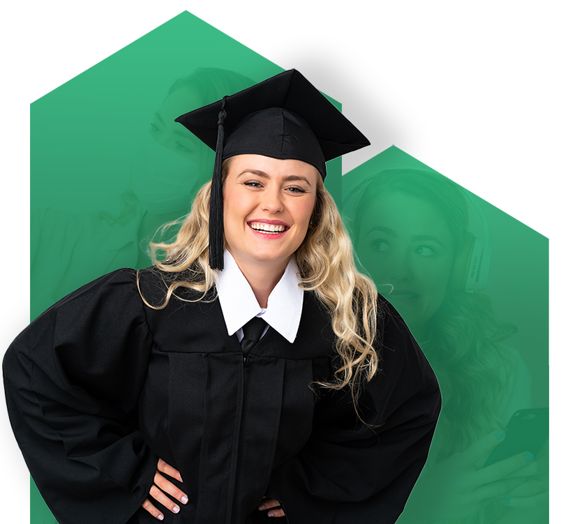 blonde girl with grad cap on